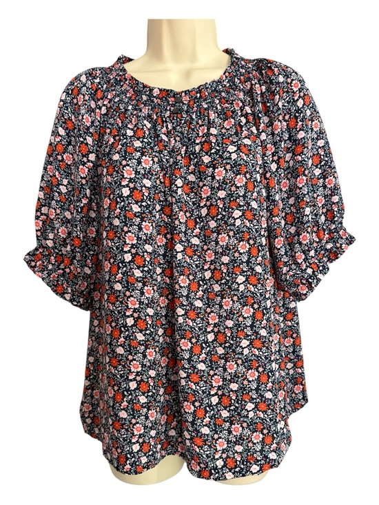 LOFT Tops - Anne Taylor Loft Short Sleeve Blue & Pink Lightweight Floral Blouse Size Large